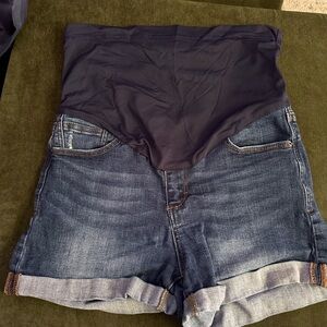 COPY - PinkBlush Medium Wash Cuffed Maternity Denim Shorts